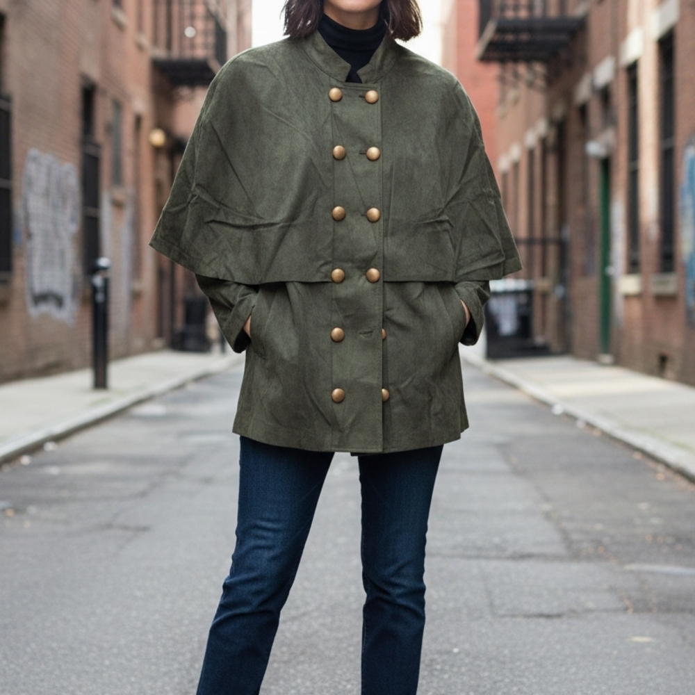 Women's Olive Military Cape Coat